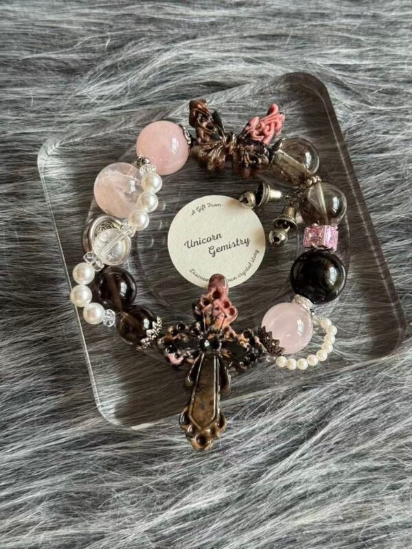 Gothic Rhodonite Cross Bracelet