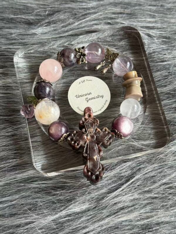 Purple Rhodonite Cross Bracelet