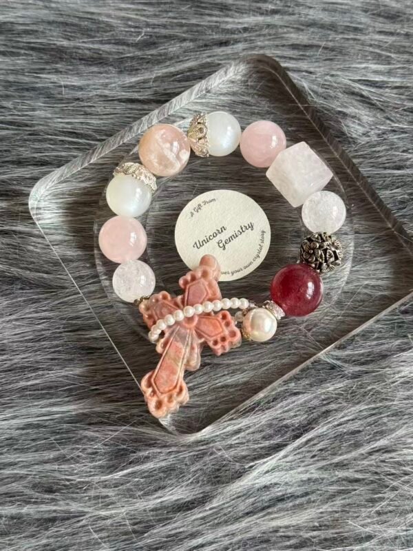 Pink Rhodonite Cross Bracelet
